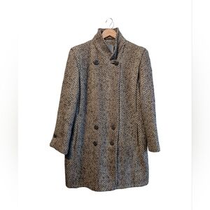 Vintage Wool Herringbone Double-Breasted Coat | Size L/XL